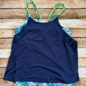 Old Navy navy blue and green kids tankini top